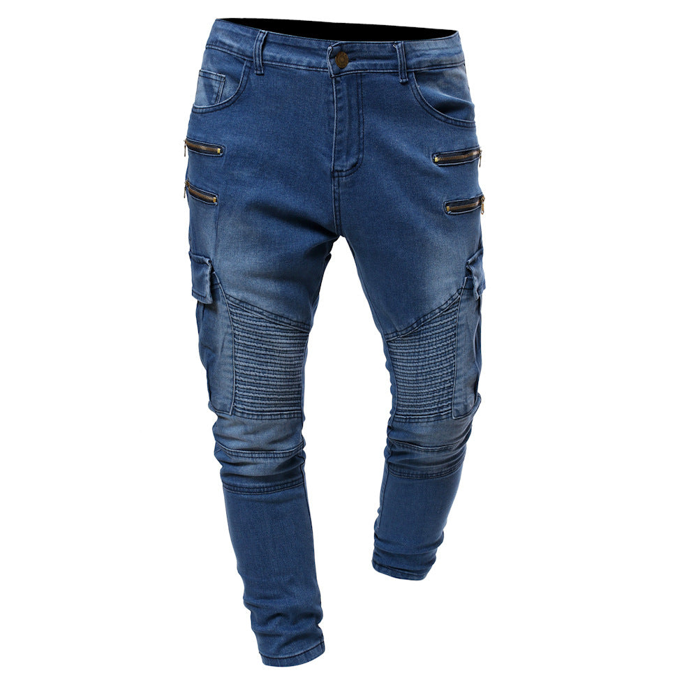 Pantalones vaqueros de mezclilla casuales plisados para jóvenes a la moda