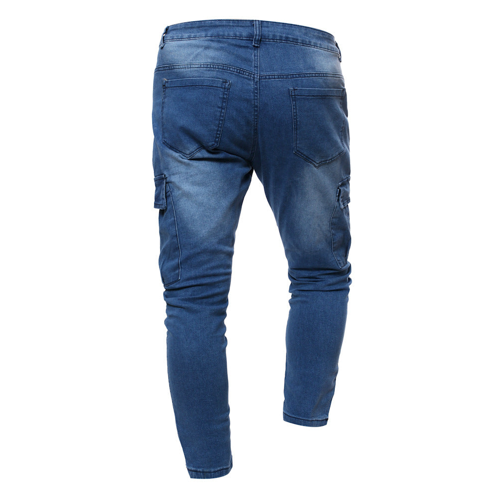 Pantalones vaqueros de mezclilla casuales plisados para jóvenes a la moda