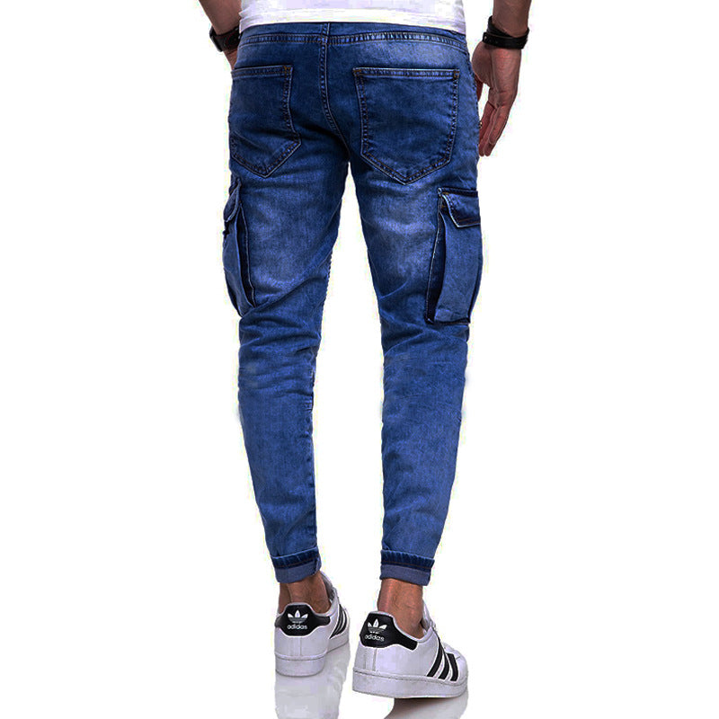 Pantalones vaqueros de mezclilla casuales plisados para jóvenes a la moda
