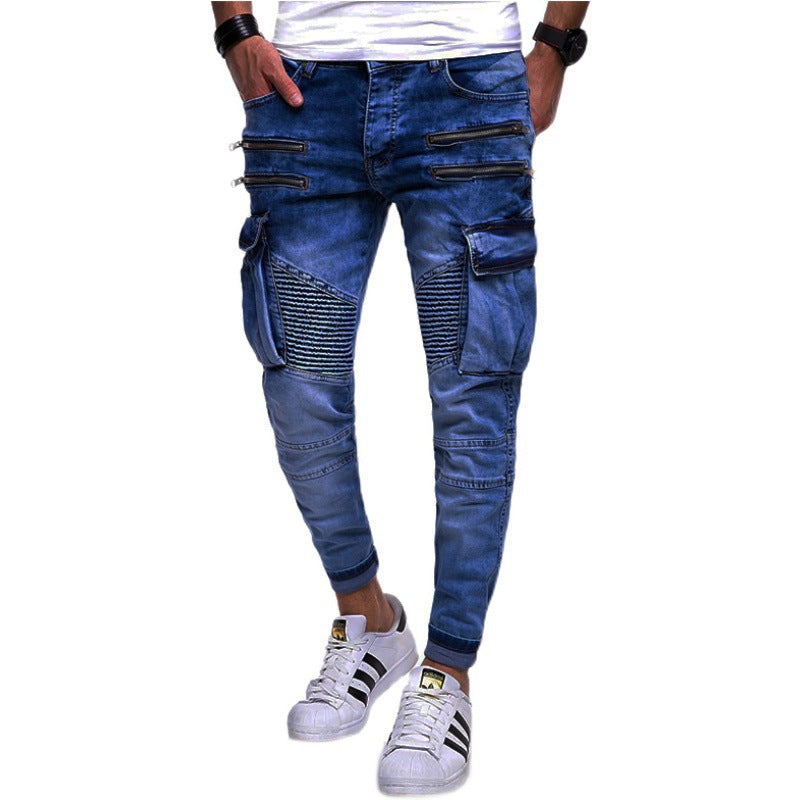 Pantalones vaqueros de mezclilla casuales plisados para jóvenes a la moda