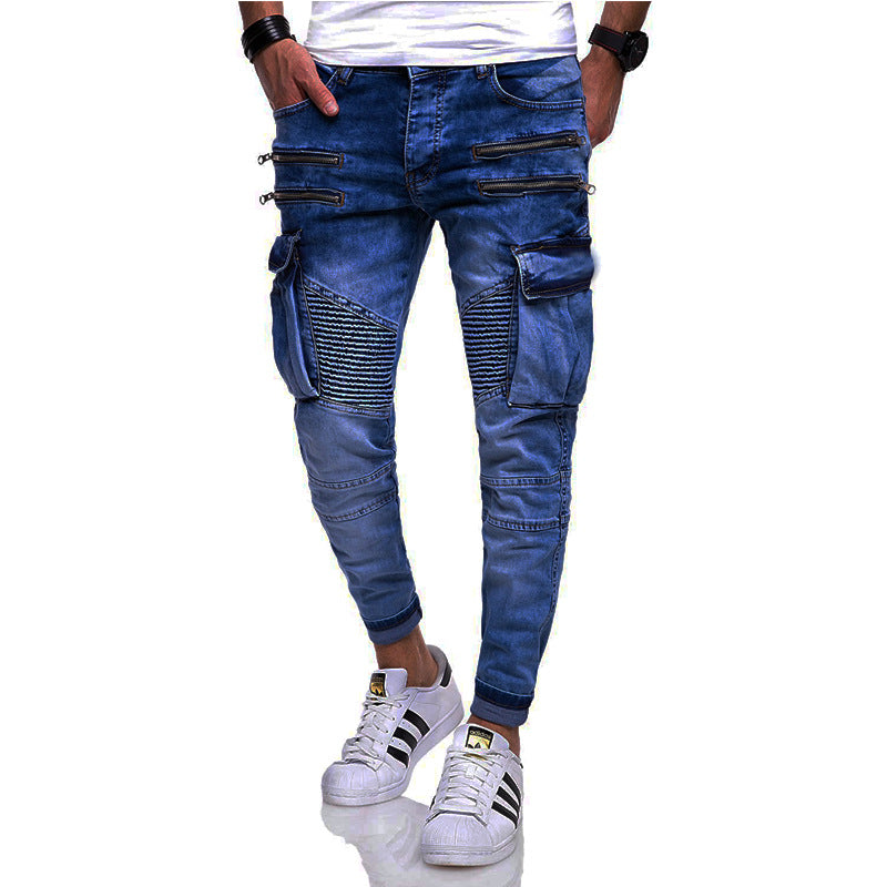 Pantalones vaqueros de mezclilla casuales plisados para jóvenes a la moda