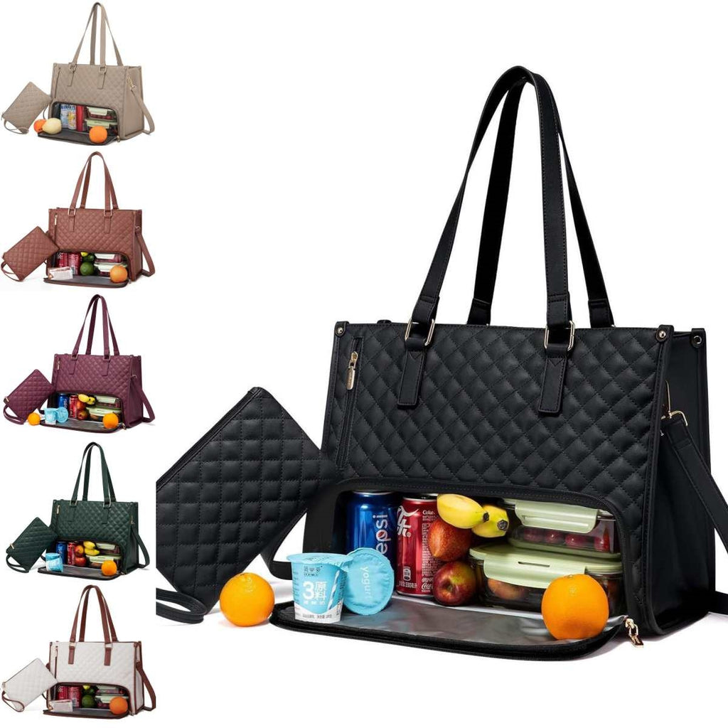Sac Isotherme Repas Tendance pour Femmes Sac Repas Isotherme Boîte à Lunch Étanche Sac Bandoulière Rangement Ordinateur Sac à Main Matelassé Grande Capacité avec Porte-Monnaie