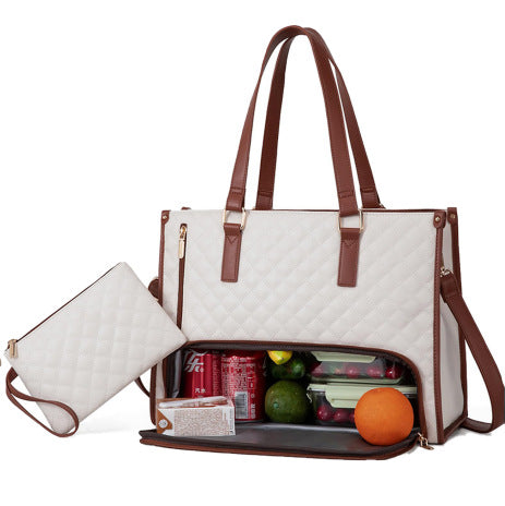 Sac Isotherme Repas Tendance pour Femmes Sac Repas Isotherme Boîte à Lunch Étanche Sac Bandoulière Rangement Ordinateur Sac à Main Matelassé Grande Capacité avec Porte-Monnaie