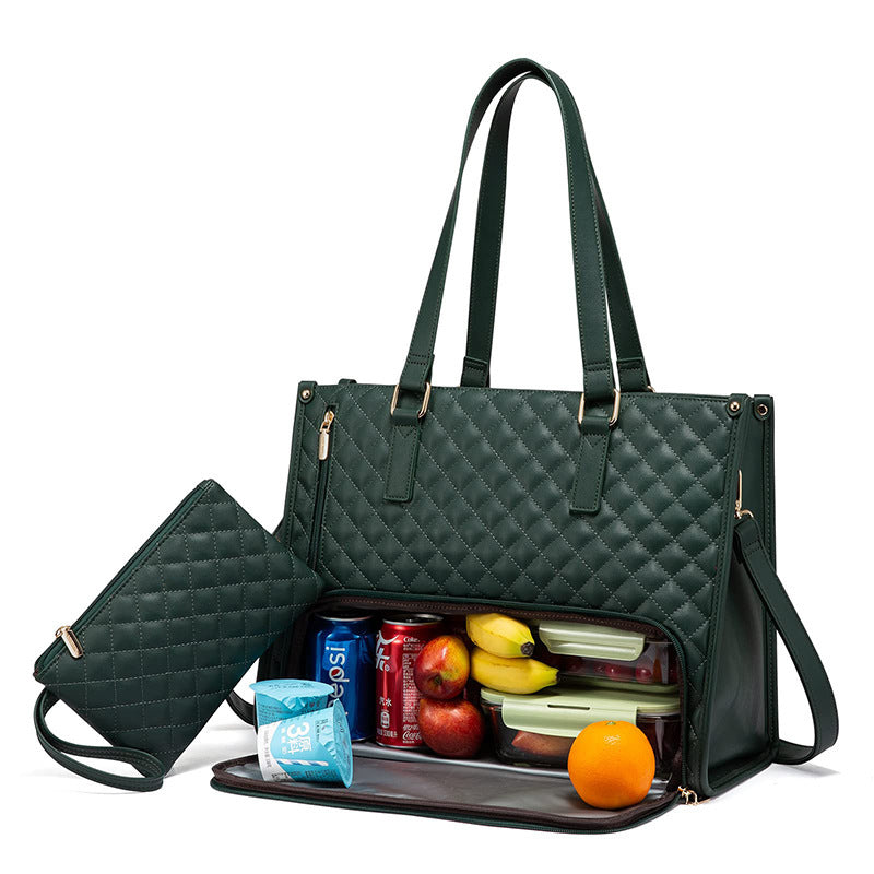 Sac Isotherme Repas Tendance pour Femmes Sac Repas Isotherme Boîte à Lunch Étanche Sac Bandoulière Rangement Ordinateur Sac à Main Matelassé Grande Capacité avec Porte-Monnaie
