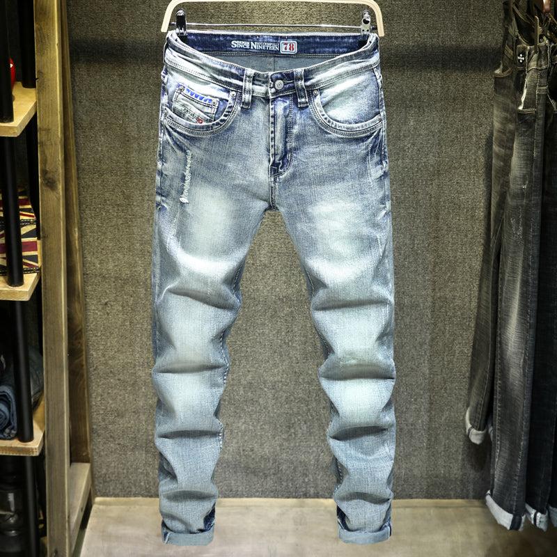 Jean déchiré bleu clair pour homme