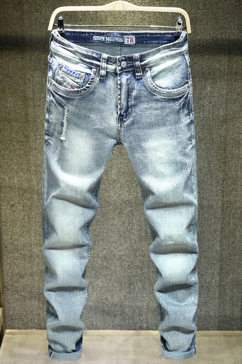Jean déchiré bleu clair pour homme