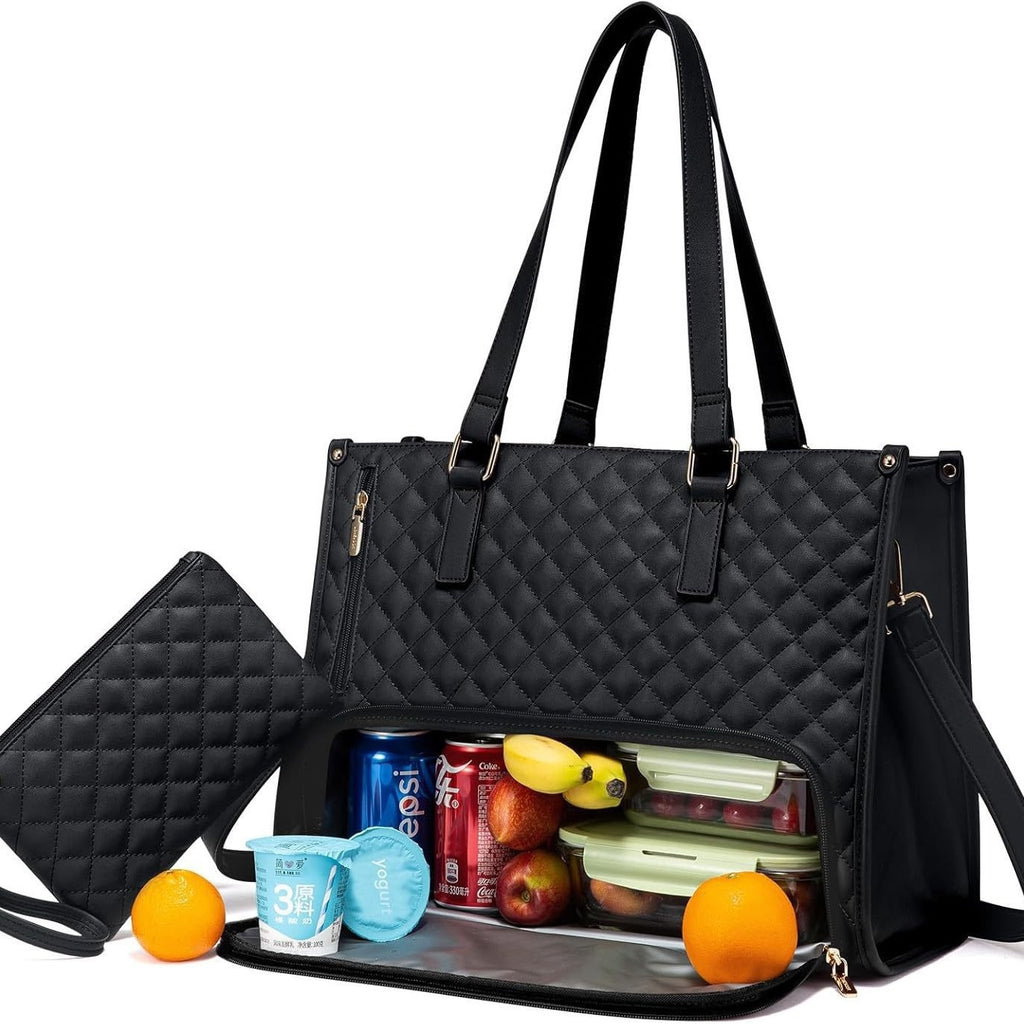 Sac Isotherme Repas Tendance pour Femmes Sac Repas Isotherme Boîte à Lunch Étanche Sac Bandoulière Rangement Ordinateur Sac à Main Matelassé Grande Capacité avec Porte-Monnaie
