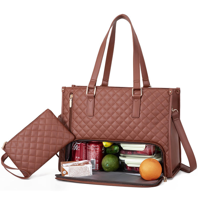 Sac Isotherme Repas Tendance pour Femmes Sac Repas Isotherme Boîte à Lunch Étanche Sac Bandoulière Rangement Ordinateur Sac à Main Matelassé Grande Capacité avec Porte-Monnaie