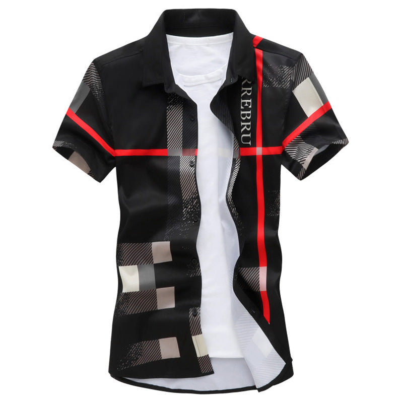 Chemises à manches courtes imprimées à carreaux pour hommes Chemises pour hommes Tops de jeunesse personnalisés