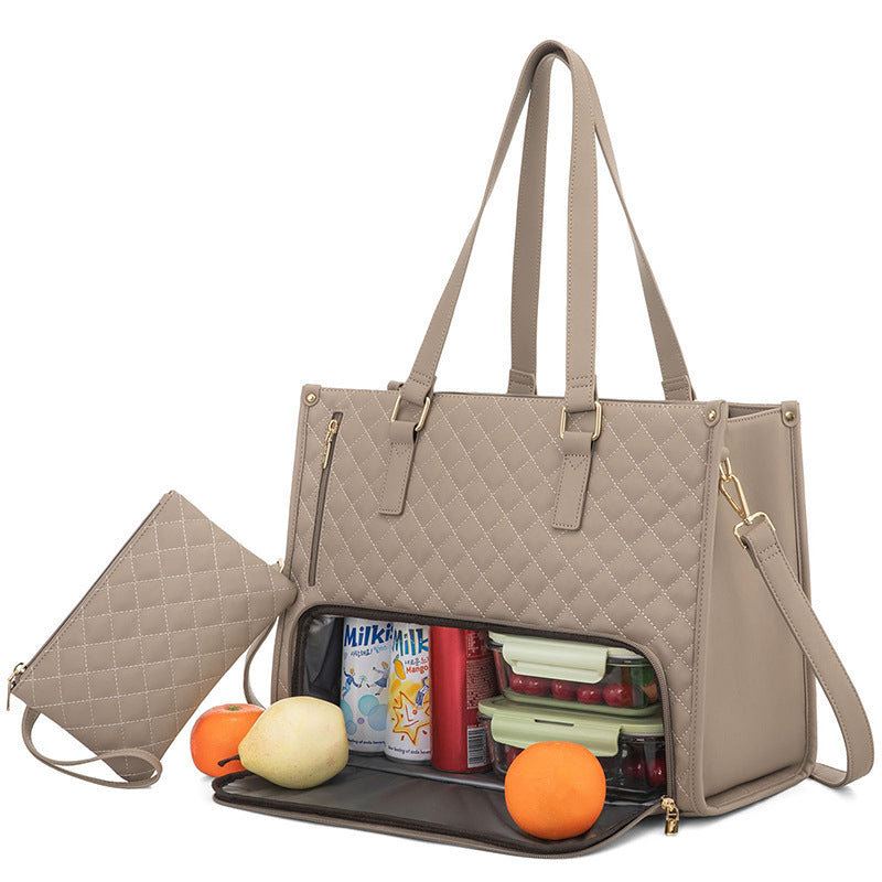 Sac Isotherme Repas Tendance pour Femmes Sac Repas Isotherme Boîte à Lunch Étanche Sac Bandoulière Rangement Ordinateur Sac à Main Matelassé Grande Capacité avec Porte-Monnaie